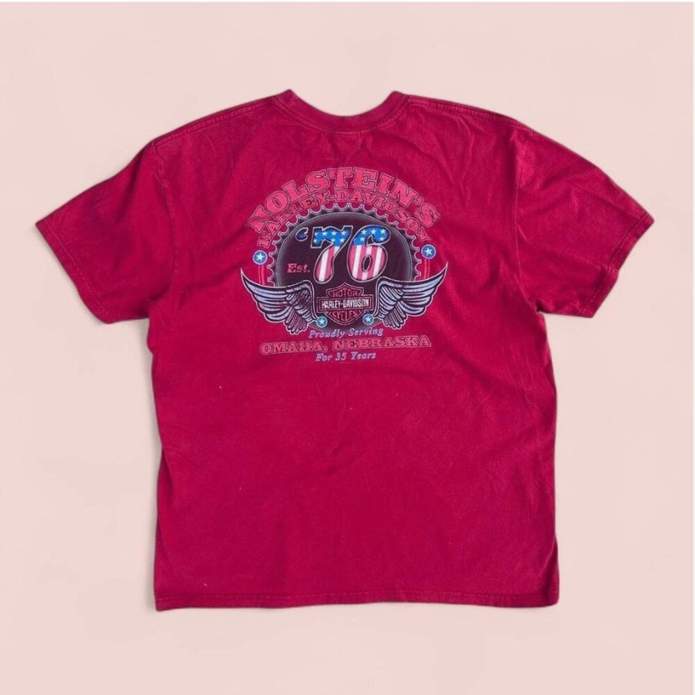 2010 Holstein's Omaha Nebraska '76 Harley-Davidson Trade Marked Wing Red T-Shirt